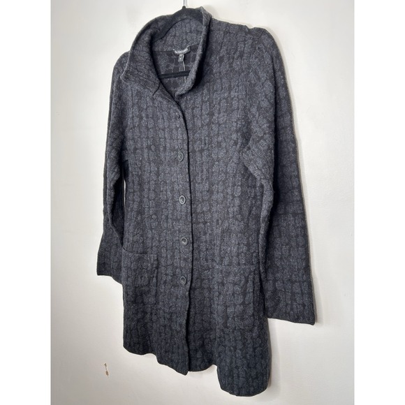 Eileen Fisher Gray Wool Blend Knit Button Up Cardigan Jacket Size Medium NWT - Picture 2 of 13